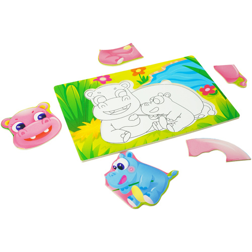 Drewniana kolorowa układanka puzzle do kolorowania hipopotam